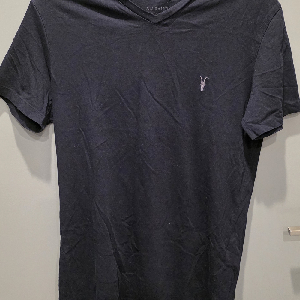 All Saints Men's Dark Blue V-Neck Tee